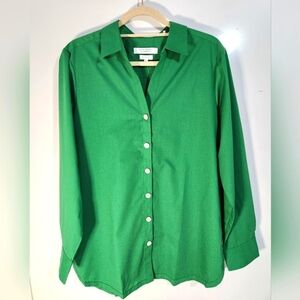 Foxcroft Womens Green Button-Up Shirt, Size 14